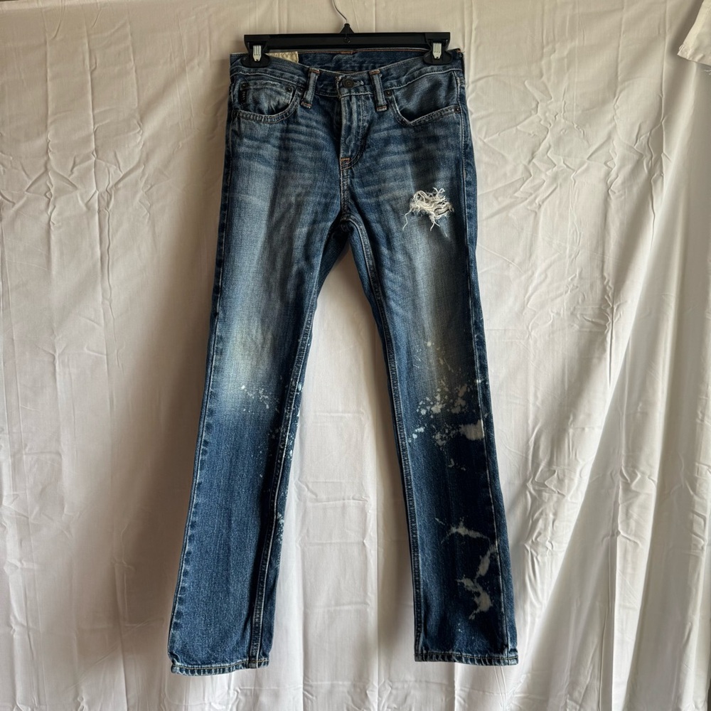 Abercrombie Kids Boys 12 Distressed Bootcut Jeans Medium Wash Paint Splatter Rip